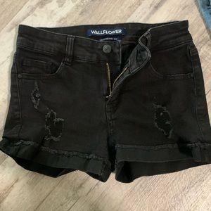 Black denim shorts